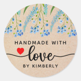 Blauwe wilde bloemen Handgemaakt met Love Classic Ronde Sticker