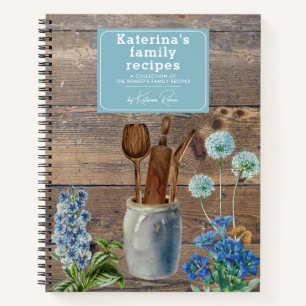 Blauwe Wilde Bloemen Houten Keuken Gereedschap Rec Notitieboek