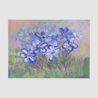 Blauwe wilde bloemen in een veldeffectschildering tissuepapier