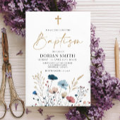 Blauwe Wilde Bloemen Jongen Doop uitnodiging