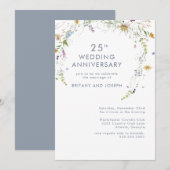 Blauwe wilde bloemen Jubileum 25e bruiloft Kaart (Voorkant / Achterkant)