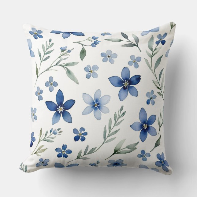 Blauwe wilde bloemen kussen (Voorkant)