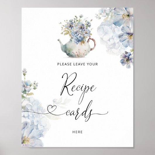 Blauwe wilde bloemen laat je receptkaart hier acht poster (Voorkant)