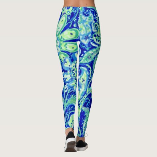 Blauwe wilde bloemen Leggings (Achterkant)