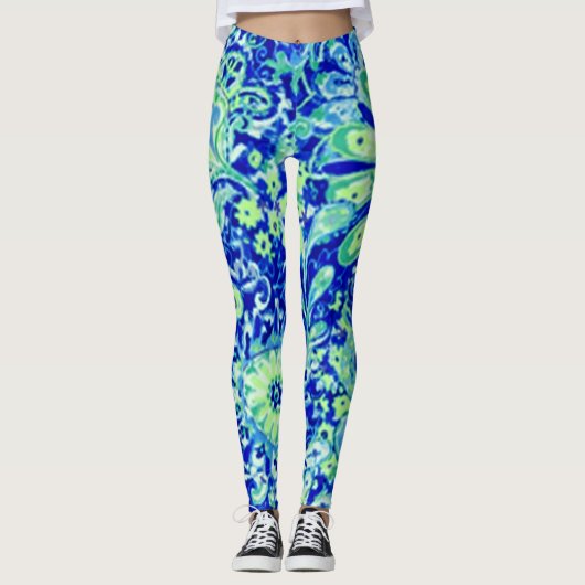 Blauwe wilde bloemen Leggings (Voorkant)