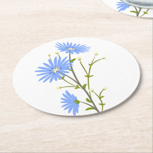 Blauwe Wilde Bloemen Madeliefjes Bloem Bruiloft Fe Ronde Kartonnen Onderzetter