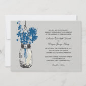 Blauwe Wilde bloemen & Mason Jar Wedding Uitnodigi Kaart (Voorkant)