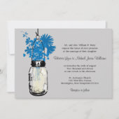 Blauwe Wilde bloemen & Mason Jar Wedding Uitnodigi Kaart (Voorkant)