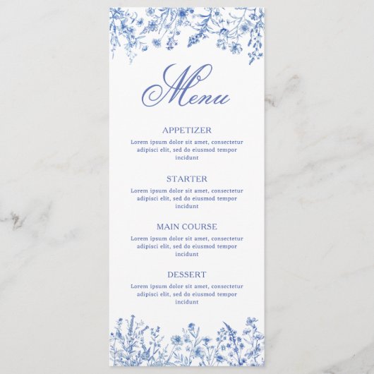 Blauwe Wilde Bloemen Menu (Voorkant)