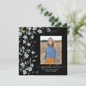 Blauwe wilde bloemen op zwart, vierkant Foto Afstu Kaart (Staand voorkant)