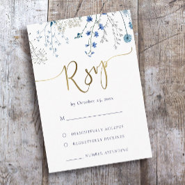 blauwe wilde bloemen RSVP bruiloft Kaartje