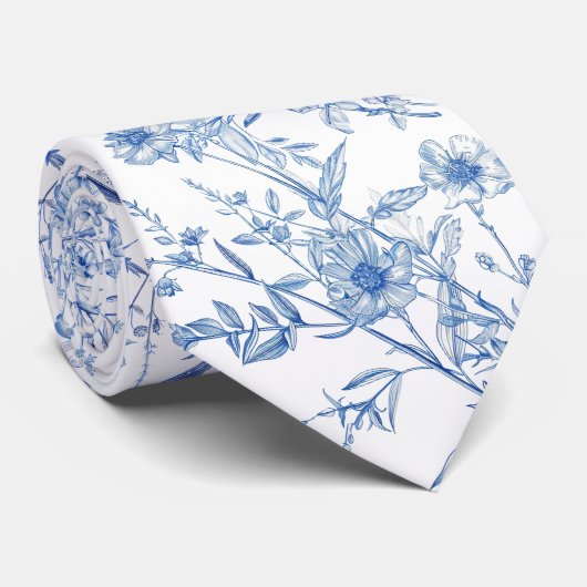 blauwe wilde bloemen stropdas (Opgerold)