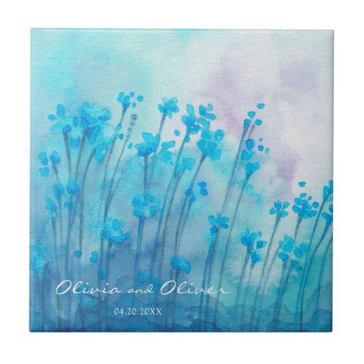 Blauwe wilde bloemen tegeltje (Voorkant)