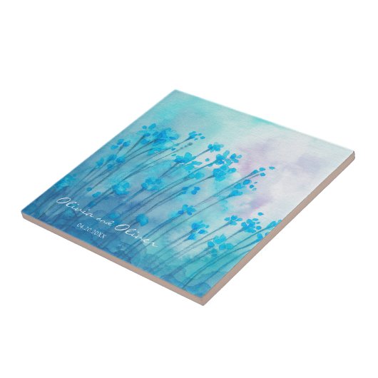 Blauwe wilde bloemen tegeltje (Zijkant)