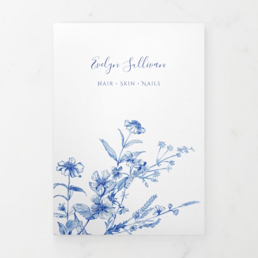  Blauwe Wilde Bloemen Trifold Brochure Drieluik Kaart (Cover)