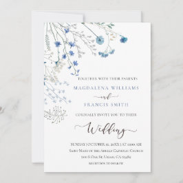 blauwe wilde bloemen trouwkaart kaart