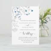 blauwe wilde bloemen trouwkaart kaart (Staand voorkant)