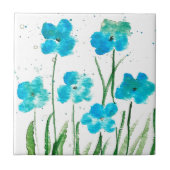 Blauwe wilde bloemen waterverf Kitchen Rustic Tegeltje (Voorkant)