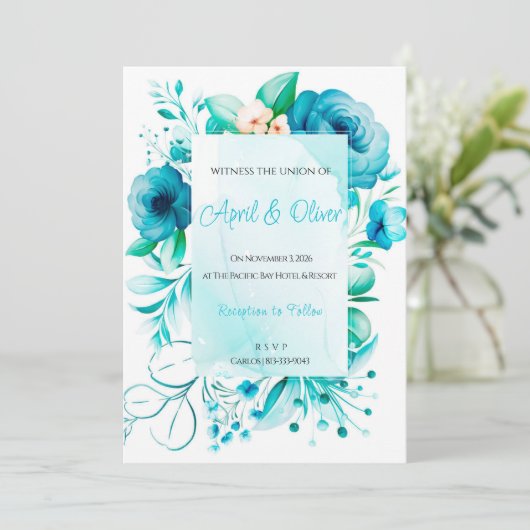 Blauwe wilde bloemen Weddenschap Kaart (Staand voorkant)