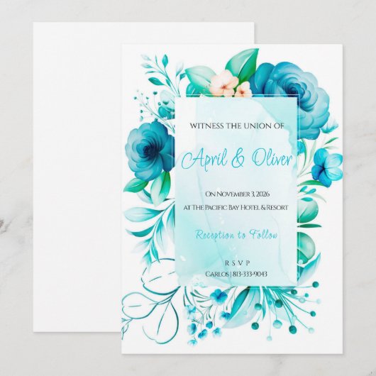 Blauwe wilde bloemen Weddenschap Kaart (Voorkant / Achterkant)