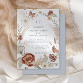 Blauwe wilde bloemen, weide vlindergroen kaart