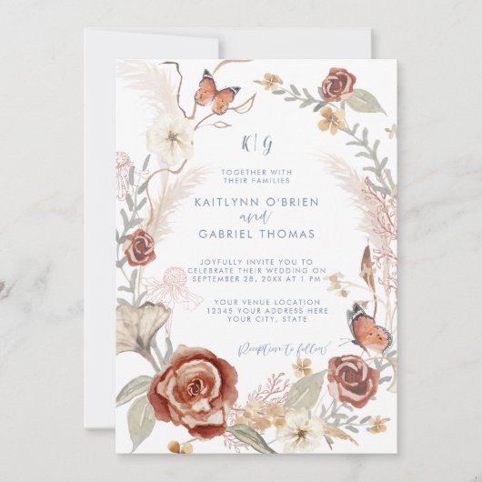 Blauwe wilde bloemen, weide vlindergroen kaart (Voorkant)