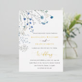 blauwe wilde bloemen winter bruiloft folie uitnodiging (Staand Voorkant)