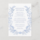 Blauwe wilde bloemenkrans bloemenbruiloft details informatiekaartje (Voorkant)