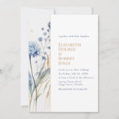 Blauwe wilde bloementuin aquarel bruiloft kaart (Voorkant)