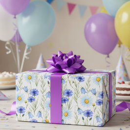 Blauwe Wilde Bloemenweide Cadeaupapier
