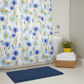 Blauwe Wilde Bloemenweide Douche Douchegordijn