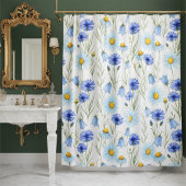 Blauwe Wilde Bloemenweide Douche Douchegordijn