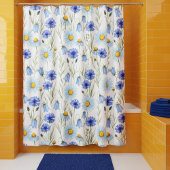 Blauwe Wilde Bloemenweide Douche Douchegordijn