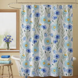 Blauwe Wilde Bloemenweide Douche Douchegordijn