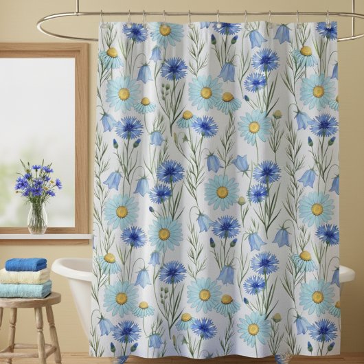 Blauwe Wilde Bloemenweide Douche Douchegordijn
