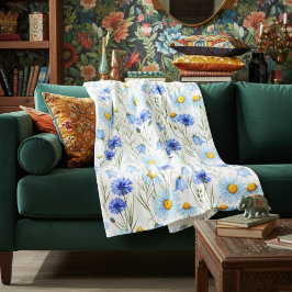 Blauwe Wilde Bloemenweide Fleece Deken