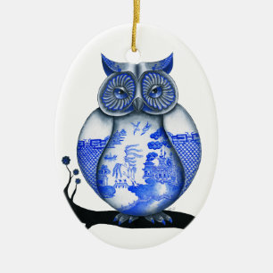 Blauwe wilde boomgaard keramisch ornament
