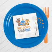 Blauwe Wilde Een Vos en Herten 1e Verjaardag Servet