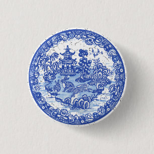 Blauwe wilde konijn Chinoiserie Blauwe Wilde Ronde Button 3,2 Cm