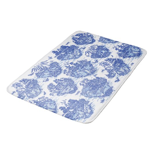 Blauwe wilde konijn Deer Fox Bird Toile Art Badmat (Gekanteld)