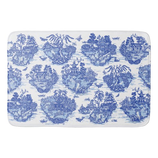 Blauwe wilde konijn Deer Fox Bird Toile Art Badmat (Voorkant)