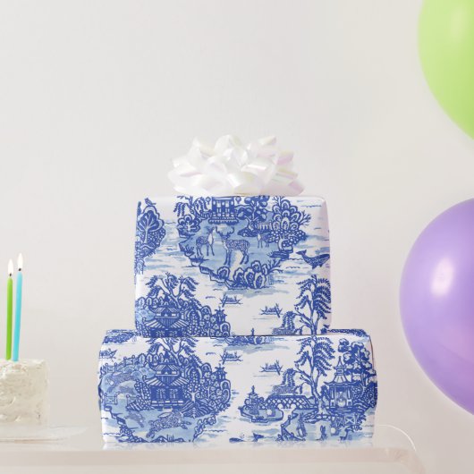 Blauwe wilde konijn Deer Fox Bird Toile Art Cadeaupapier (Feestgeschenken)