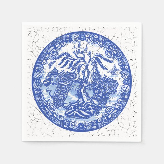 Blauwe wilde peacock Temple Garden Crackle Kijk Servet (Voorkant)