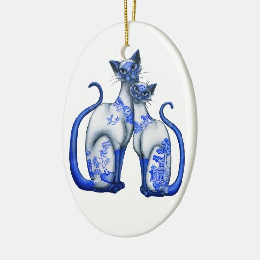Blauwe wilde Siamese katten Keramisch Ornament (Links)