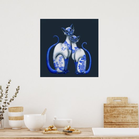 Blauwe wilde Siamese katten Poster (Keuken)
