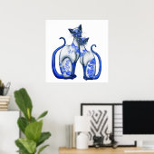Blauwe wilde Siamese katten Poster (Thuiskantoor)