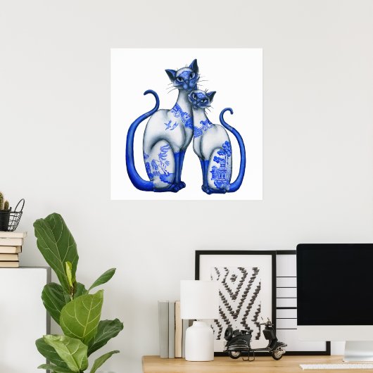 Blauwe wilde Siamese katten Poster (Thuiskantoor)