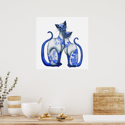 Blauwe wilde Siamese katten Poster (Keuken)