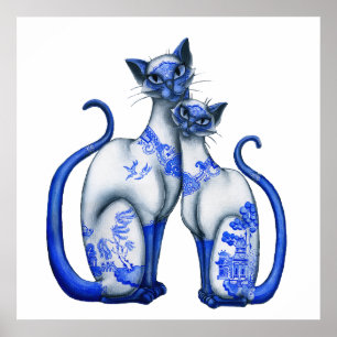 Blauwe wilde Siamese katten Poster