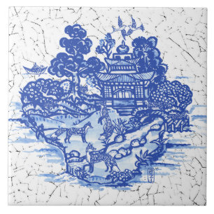 Blauwe wilde vos Voxen Floral Antiek Pagoda Tegeltje